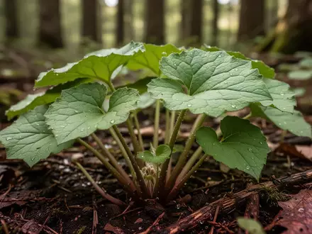 Nahaufnahme der Blätter der Japanischen Pestwurz in einer natürlichen Waldumgebung - Foto: über boerse-global.de