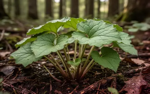 Nahaufnahme der Blätter der Japanischen Pestwurz in einer natürlichen Waldumgebung - Foto: über boerse-global.de