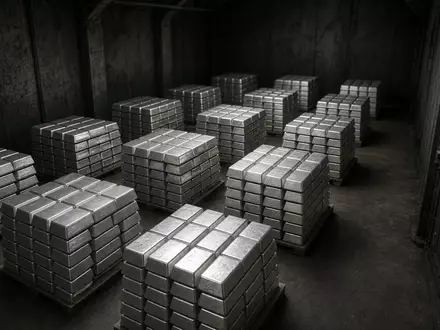 Stapel aus glänzenden Silberbarren in einem professionell beleuchteten Lagerraum. - Foto: über boerse-global.de