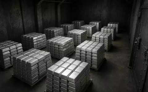 Stapel aus glänzenden Silberbarren in einem professionell beleuchteten Lagerraum. - Foto: über boerse-global.de