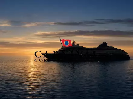 Silhouette eines luxuriösen Kreuzfahrtschiffes auf ruhigem, blauem Ozean bei Sonnenuntergang. - Foto: über boerse-global.de