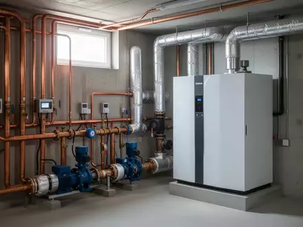 Ein technischer Raum mit isolierten Kupferrohren und einer modernen Heizungspumpe zur Energieeffizienz. - Foto: über boerse-global.de