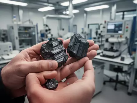 Geologe hält Graphit-Mineralproben in einem modernen Forschungslabor. - Foto: über boerse-global.de
