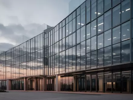 Moderne Glasfassade eines Bürogebäudes in der Abenddämmerung. - Foto: über boerse-global.de