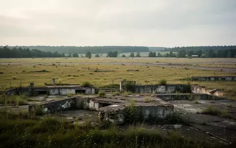 Weite, brachliegende Grasflächen auf dem ehemaligen Flugplatzgelände Pütnitz unter einem bewölkten Himmel. - Foto: über boerse-global.de