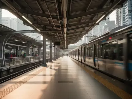 Eine belebte Nahverkehrsstation in Jakarta bei Tageslicht mit unscharfen Zügen und moderner Architektur. - Foto: über boerse-global.de