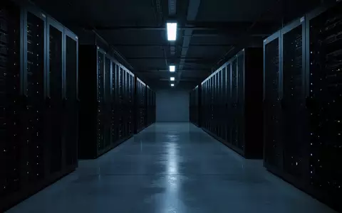 Ein dunkler, minimalistischer Serverraum mit unbeleuchteten Server-Racks und kühler, atmosphärischer Beleuchtung. - Foto: über boerse-global.de