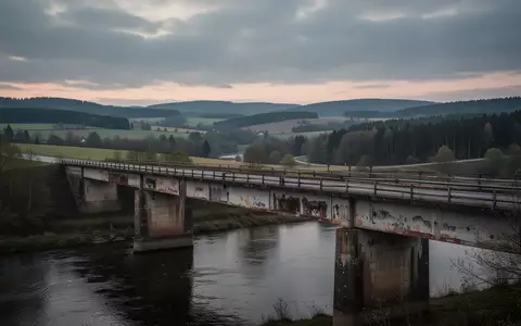 Eine marode Autobahnbrücke über einem Flusstal in einer bewaldeten Landschaft bei bewölktem Himmel. - Foto: über boerse-global.de
