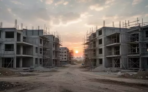 Unfertiger Wohnungsbau auf einer Baustelle bei Sonnenuntergang. - Foto: über boerse-global.de