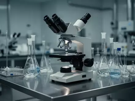 Hochmodernes Labormikroskop auf einem sterilen Edelstahltisch in einer wissenschaftlichen Forschungseinrichtung. - Foto: über boerse-global.de