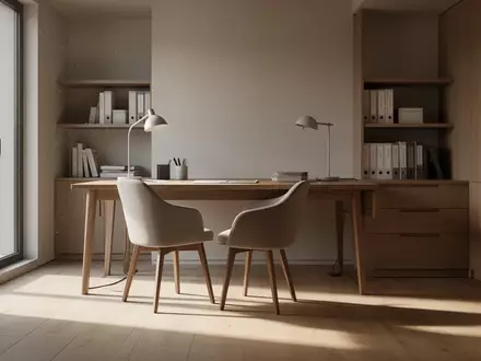 Ein minimalistisch eingerichteter, aufgeräumter Arbeitsplatz mit einem Holztisch und natürlichem Lichteinfall. - Foto: über boerse-global.de