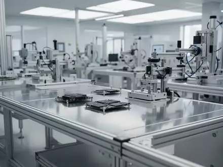 Eine moderne, saubere Fertigungshalle mit hochpräzisen technischen Arbeitsplätzen in einer industriellen Umgebung. - Foto: über boerse-global.de