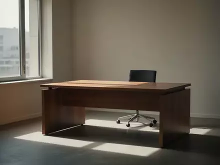 Ein heller, minimalistischer Büroraum mit einem leeren Schreibtisch und natürlichem Lichteinfall. - Foto: über boerse-global.de