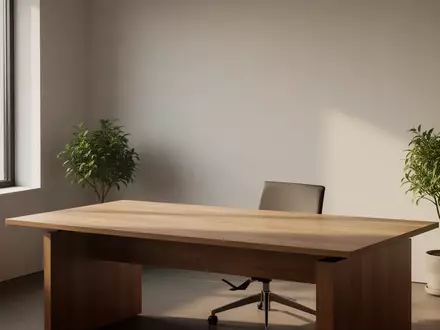 Ein heller, minimalistischer Arbeitsplatz mit einem leeren Schreibtisch und einer Pflanze bei natürlichem Tageslicht. - Foto: über boerse-global.de