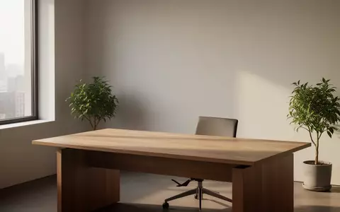 Ein heller, minimalistischer Arbeitsplatz mit einem leeren Schreibtisch und einer Pflanze bei natürlichem Tageslicht. - Foto: über boerse-global.de