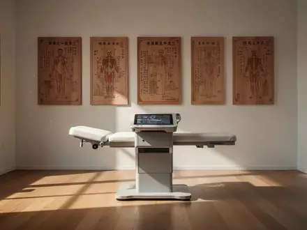 Ein minimalistischer, moderner Behandlungsraum in einer Klinik für Traditionelle Chinesische Medizin mit neutralen Holzelementen. - Foto: über boerse-global.de