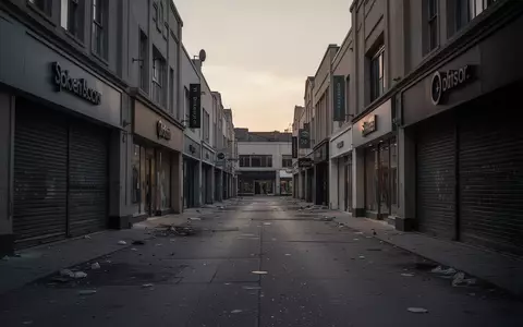 Eine menschenleere, verlassene Einkaufsstraße mit dunklen, geschlossenen Ladenfronten in der Dämmerung. - Foto: über boerse-global.de