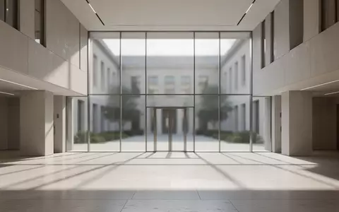 Ein minimalistischer, heller Innenraum eines modernen Regierungsgebäudes mit großen Glasfronten und klaren architektonischen Linien. - Foto: über boerse-global.de