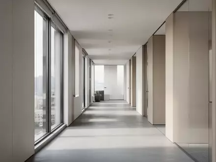 Ein minimalistischer, moderner Büroflur mit natürlichem Lichteinfall und klarer Architektur. - Foto: über boerse-global.de