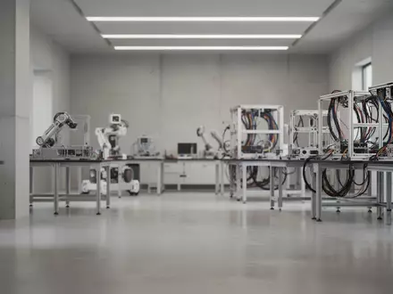 Ein minimalistisches Ingenieurlabor mit technischer Ausrüstung und mechanischen Komponenten im Hintergrund. - Foto: über boerse-global.de