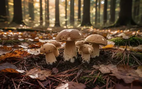 Frische Steinpilze wachsen auf einem feuchten Waldboden zwischen herbstlichem Laub und Moos. - Foto: über boerse-global.de