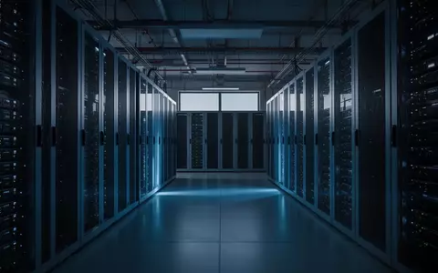Ein moderner, unbesetzter Serverraum in kühlem blauen Licht, der die technologische Infrastruktur von Unternehmen symbolisiert. - Foto: über boerse-global.de