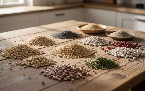 Natürliche Zutaten wie Getreide und Hülsenfrüchte auf einem rustikalen Holztisch, die den Ursprung angereicherter Lebensmittel symbolisieren. - Foto: über boerse-global.de