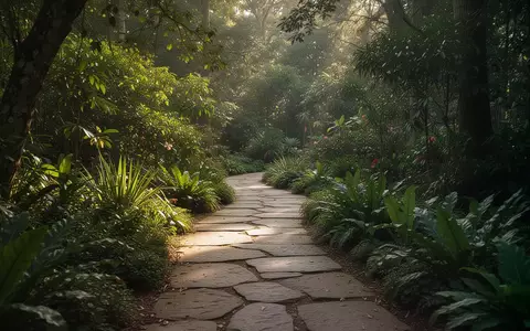 Ein sonniger Pfad in einem botanischen Garten, der von üppigem Grün und Bäumen gesäumt ist. - Foto: über boerse-global.de