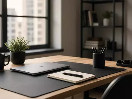 Ein minimalistischer Schreibtisch in einem modernen Büro bei natürlichem Morgenlicht. - Foto: über boerse-global.de