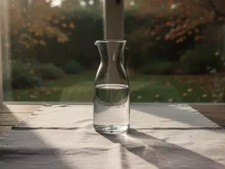 Sonnenlicht fällt durch ein Fenster auf eine Glaskaraffe mit Wasser in einem ruhigen Raum. - Foto: über boerse-global.de