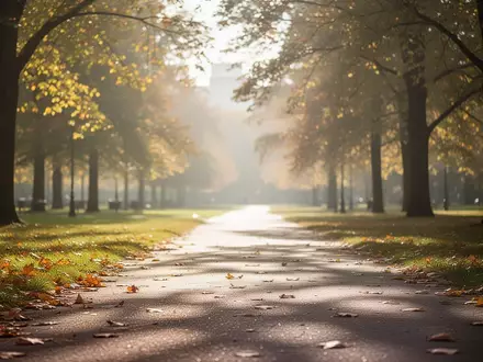 Ein sonnendurchfluteter Parkweg im Herbst, der eine ruhige und lichtdurchflutete Umgebung darstellt. - Foto: über boerse-global.de