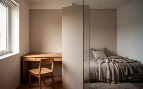 Ein minimalistisch gestalteter Wohnbereich mit einer dezenten Raumtrennung zwischen Arbeits- und Ruhezone bei natürlichem Licht. - Foto: über boerse-global.de