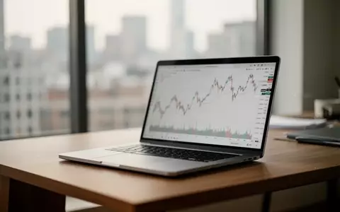 Ein minimalistischer Büroarbeitsplatz mit einem Laptop und urbanem Hintergrund bei natürlichem Tageslicht. - Foto: über boerse-global.de