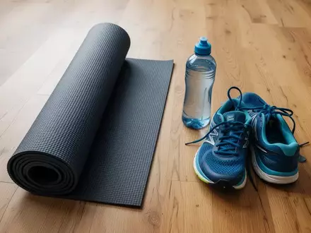 Symbolbild: Yogamatte, Trinkflasche und Laufschuhe - Foto: über boerse-global.de