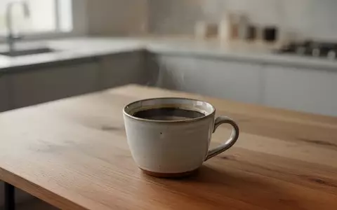 Eine einzelne Tasse mit schwarzem Kaffee auf einem Holztisch in einem hellen, modernen Raum. - Foto: über boerse-global.de