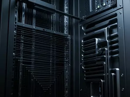 Innenansicht eines modernen Server-Racks mit metallischen Kühlrippen und industriellen Lüftungskanälen in kühler Beleuchtung. - Foto: über boerse-global.de