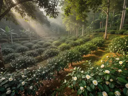 Üppige Heilpflanzenplantage unter einem schattigen Waldkronendach in Vietnam, die biologischen Anbau und Biodiversität zeigt. - Foto: über boerse-global.de