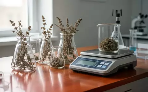 Laborumgebung mit getrockneten Heilkräutern und medizinischen Analysegeräten auf einem Holztisch. - Foto: über boerse-global.de