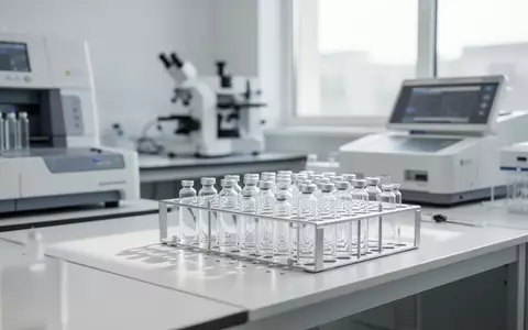 Ein steriles, helles Labor mit medizinischen Analysegeräten und leeren Glasfläschchen auf einem weißen Untergrund. - Foto: über boerse-global.de