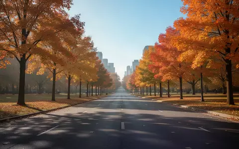 Eine leere, asphaltierte Laufstrecke in einem herbstlichen Park mit buntem Laub und weichem Morgenlicht. - Foto: über boerse-global.de