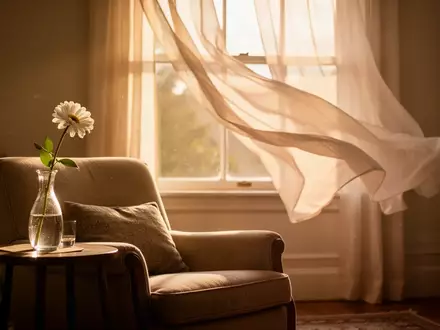 Ein ruhiger, sonnendurchfluteter Raum mit einem Sessel und einer Blume, der eine friedliche Atmosphäre ausstrahlt. - Foto: über boerse-global.de