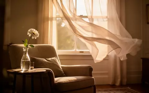 Ein ruhiger, sonnendurchfluteter Raum mit einem Sessel und einer Blume, der eine friedliche Atmosphäre ausstrahlt. - Foto: über boerse-global.de
