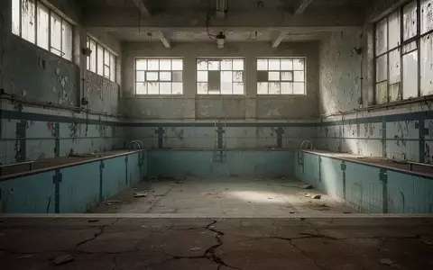Ein verlassenes, sanierungsbedürftiges Hallenbad mit gefliesten Wänden und Lichteinfall durch hohe Fenster. - Foto: über boerse-global.de