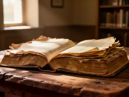 Ein aufgeschlagenes, altes Buch liegt auf einem Holztisch in einem sonnendurchfluteten Raum. - Foto: über boerse-global.de