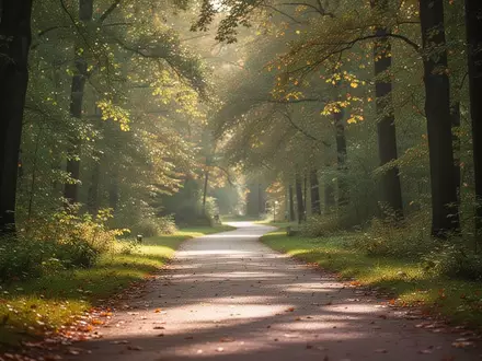 Ein sonnendurchfluteter Waldweg im Herbst, der zu Bewegung und einem gesunden Lebensstil einlädt. - Foto: über boerse-global.de