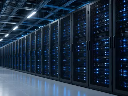 Moderne Rechenzentrumsinfrastruktur mit blauer Beleuchtung als Symbol für technologisches Wachstum und Digitalisierung. - Foto: über boerse-global.de