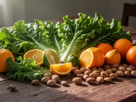Frisches, rohes Obst und Gemüse auf einem Holztisch als Symbol für eine ausgewogene Nährstoffversorgung. - Foto: über boerse-global.de