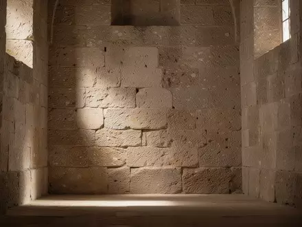 Ein minimalistischer, sonnendurchfluteter Steinraum in einer alten Kapelle, der Ruhe und spirituelle Geborgenheit ausstrahlt. - Foto: über boerse-global.de