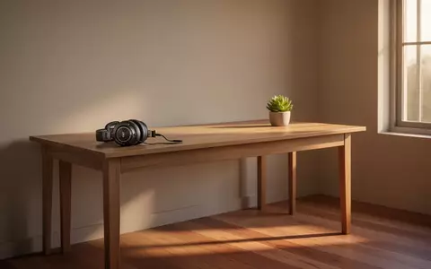 Ein minimalistischer Schreibtisch mit Kopfhörern und einer Pflanze in einem hellen, modernen Home-Office bei Tageslicht. - Foto: über boerse-global.de