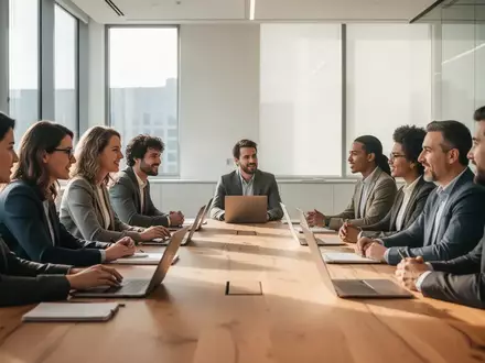 Eine diverse Gruppe von Menschen bei einer aktiven Diskussion an einem Konferenztisch in einem modernen Büro. - Foto: über boerse-global.de